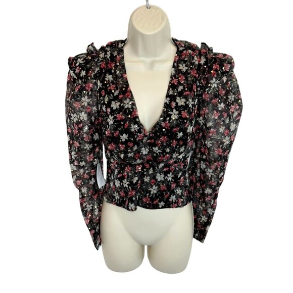 NEW ASTR The Label Beverly Black Floral Puff sleeve top NWT - Size XS - Picture 2 of 7